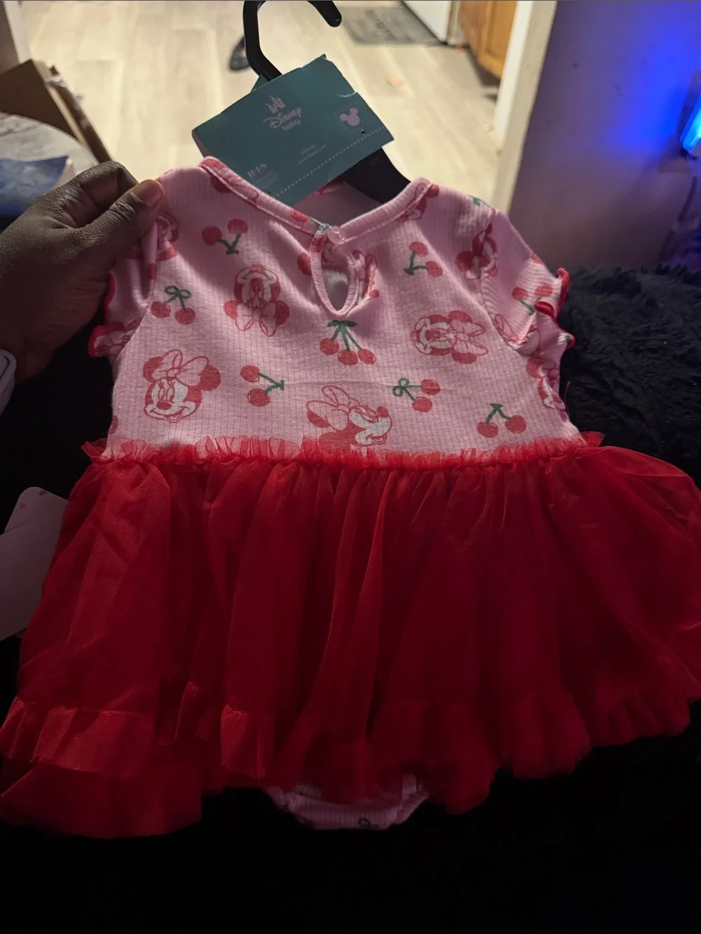 Disney Pink Cherry-Print Dress with Red Tulle Skirt